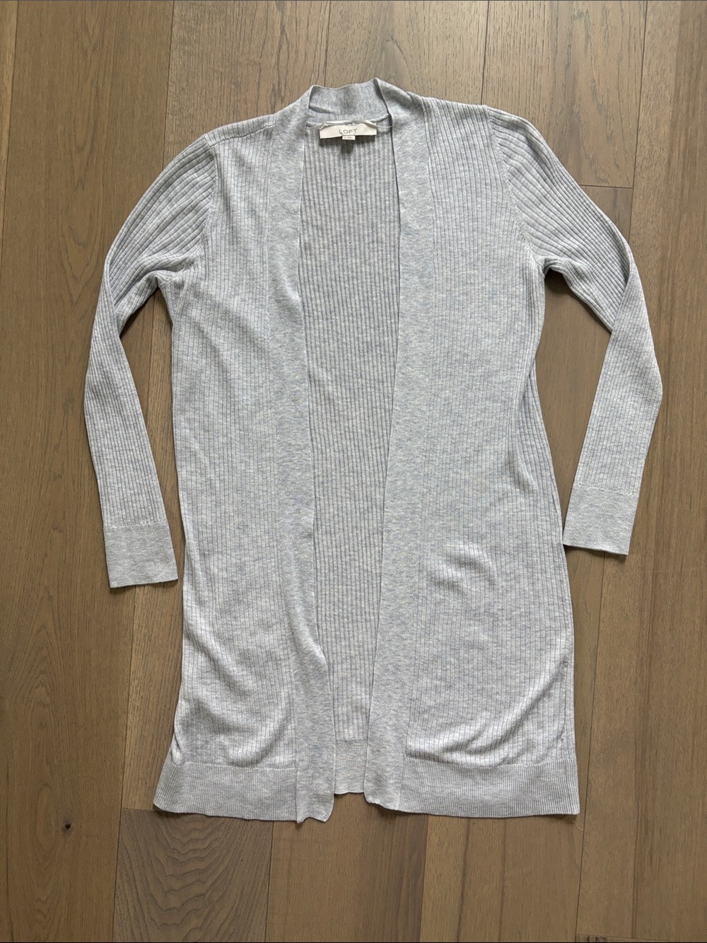 LOFT Light Gray Long Ribbed Open-Front Cardigan - Women